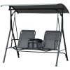 2-Seat Outdoor Porch Swing, with Pivot Storage Table, Adjustable Tilt Canopy, Anti-Slip Foot Pad, Breathable Mesh Seat, Grey