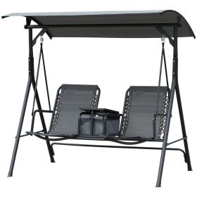 2-Seat Outdoor Porch Swing, with Pivot Storage Table, Adjustable Tilt Canopy, Anti-Slip Foot Pad, Breathable Mesh Seat, Grey