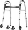 Folding Walkers for Seniors with 2 Skis and 5" Wheels, Lightweight Adult Rolling Walker, Supports Up to 350 Pounds, Adjustable Height