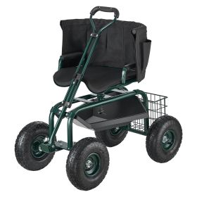 Garden Seat with Wheels, Rolling Garden Stool with Height Adjustable & 360Â° Swivel Seat, 400lbs Weight Capacity, Gardening Cart Bench