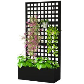 Galvanized Raised Garden Bed Planter Box with Trellis for Climbing Plants, Vegetable, Vines, 35" x 16" x 70", Black