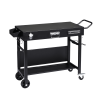 Portable Outdoor Grill Table Cart, Foldable Grill Cart with Wheels, Food Prep Table with Bottle Opener, Seasoning Tray, Rubbish Bag Holder, Black