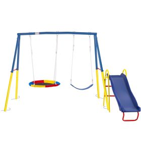 Swing Sets for Backyard with Kids Slide Outdoor Heavy-Duty Metal Playset 3 in 1 Swing Set with Slide