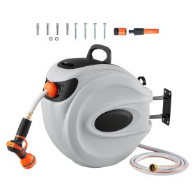 Retractable Hose Reel, 130 ft x 1/2 inch, 180Â° Swivel Bracket Wall-Mounted, Garden Water Hose Reel with 9-Pattern Nozzle, Automatic Rewind