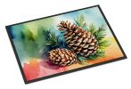 NEW Maine White Pine Cone and Tassels in Watercolor Doormat Front Door Mat Indoor Outdoor Rugs for Entryway, Non Slip Washable Low Pile, 18H X 27W