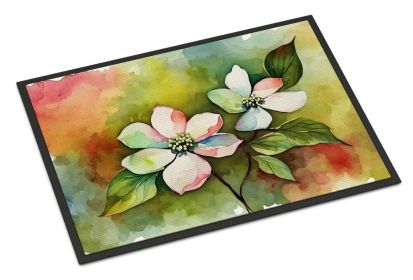NEW Virginia American Dogwood in Watercolor Doormat Front Door Mat Indoor Outdoor Rugs for Entryway, Non Slip Washable Low Pile, 18H X 27W