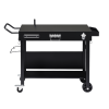 Portable Outdoor Grill Table Cart, Foldable Grill Cart with Wheels, Food Prep Table with Bottle Opener, Seasoning Tray, Rubbish Bag Holder, Black