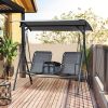 2-Seat Outdoor Porch Swing, with Pivot Storage Table, Adjustable Tilt Canopy, Anti-Slip Foot Pad, Breathable Mesh Seat, Grey