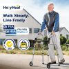 Folding Walkers for Seniors with 2 Skis and 5" Wheels, Lightweight Adult Rolling Walker, Supports Up to 350 Pounds, Adjustable Height
