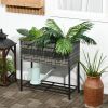 Portable Steel Raised Garden Bed, Rattan Look with Legs and Tool Shelf, for Herbs Vegetables Flowers, Gray