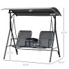 2-Seat Outdoor Porch Swing, with Pivot Storage Table, Adjustable Tilt Canopy, Anti-Slip Foot Pad, Breathable Mesh Seat, Grey