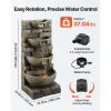 Outdoor Water Fountain, 35.63 in Height Fountain and Waterfall, 4-Tier Floor Standing Cascading Fountains with LED Light and Pump, Block Stack Style