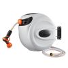 Retractable Hose Reel, 130 ft x 1/2 inch, 180Â° Swivel Bracket Wall-Mounted, Garden Water Hose Reel with 9-Pattern Nozzle, Automatic Rewind