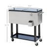 80 QT Mobile Cooler Station on Wheels for Outdoor Parties, Elegant Stainless Steel
