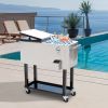 80 QT Mobile Cooler Station on Wheels for Outdoor Parties, Elegant Stainless Steel