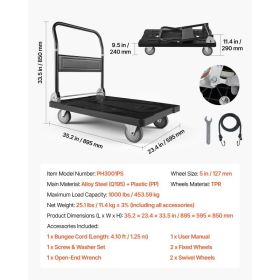 Foldable Push Cart Dolly, 10 00 Lbs Capacity, Folding Platform Truck With Swivel Wheels, Moving Platform Hand Truck Flatbed Cart, Space Saving Pu (Option: Black)