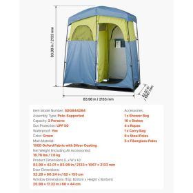Camping Shower Tent, 2-Room Portable Privacy Tent Changing Room With Shower Bag, Ground Stakes, Ropes, Carry Bag, And Support Poles, 150D Oxford (Option: Black)