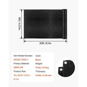 15 X 20 Ft Pond Liner, 14 Mil Thickness, 3-Layer Reinforced PE Fish Koi Pond Liner For Outdoor Ponds, With Hemmed Edge And 4 Metal Buttonholes, F (Option: Black)