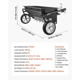 Tow Behind Lawn Spreader With Aeration Spikes, 32 In Spreading Width, Broadcast Spreader With Universal Hitch, Garden Seeder & Soil Aerator With (Option: Black)