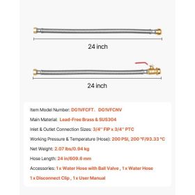 Water Heater Kit, Push-Fit Valve Flexible Water Heater Connector With 3/4" FIP X 3/4" PTC Ball Valve, Stainless Steel Braided Waters Heaters Supp (Option: Black)