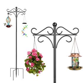 2 Packs Heavy Duty Double Shepherds Hook Bird Feeder Pole Garden Hanging Holder with 4 Adjustable Height 5 Prong Base for Bird Feeder Garden Plant Lan (size: 76in)