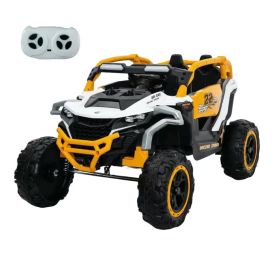 Ride on Models Truck Car 12V Kids Electric Vehicles, Remote Control, Front & Rear Shock Suspension, 2 Seater UTV (Color: White and Yellow, Material: Polypropylene)