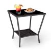 PPL Square Outdoor Patio Side Table with Glass Top - Durable Rattan & Metal Frame, Compact Wicker End Table with Storage Shelf for Garden, Balcony