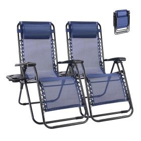 Set of 2 Zero Cravity Lounge Chairs,Outdoor Patio Folding Recliners for Pool Beach with Pillow and Cup Holder (Color: Blue) Set of 2 Zero Cravity Lounge Chairs,Outdoor Patio Folding Recliners for Pool Beach with Pillow and Cup Holder (Color: Blue)