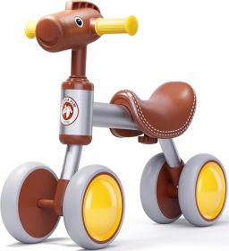 Baby Balance Bike for 1-2 Year Old Boy Girl, Balance Bike for 12-24 Months 4 Wheels Toddler Balance Bike, Baby Bike 1+ Years Toy First Birthday Gifts (Color: Brown)