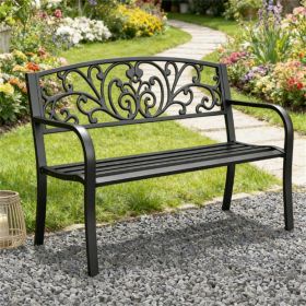 Outdoor bench, armchair, garden bench, porch bench, courtyard chair, black (Color: Black)