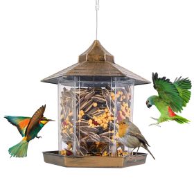 Hanging Gazebo Wild Bird Feeder Outdoor Bird Seed Station with Large Capacity 6 Feeder Ports for Garden Patio Park Weatherproof Easy To Refill (Color: Brown, size: One size)
