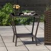 PPL Square Outdoor Patio Side Table with Glass Top - Durable Rattan & Metal Frame, Compact Wicker End Table with Storage Shelf for Garden, Balcony
