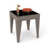 PPL Outdoor Side Table - Wicker Square Patio Table for Porch, Tempered Glass Top Small Outdoor End Table with Sturdy Metal Frame