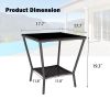 PPL Square Outdoor Patio Side Table with Glass Top - Durable Rattan & Metal Frame, Compact Wicker End Table with Storage Shelf for Garden, Balcony