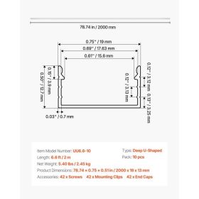 10-Pack 6.6 Ft/2M Plus-Size U Shape LED Aluminum Channel, With Milky Cover, End Caps And Mounting Clips, Aluminum Profile For LED Strip Light, Ea (Option: Black)