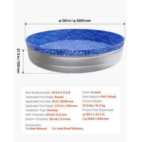 10ft Pool Liner, Round Overlap Swimming Pool Liner For 27.5 In Wall Height, Heavy Gauge Vinyl, Easy Install With Leak-Proof Patches, Designed For (Option: Black)